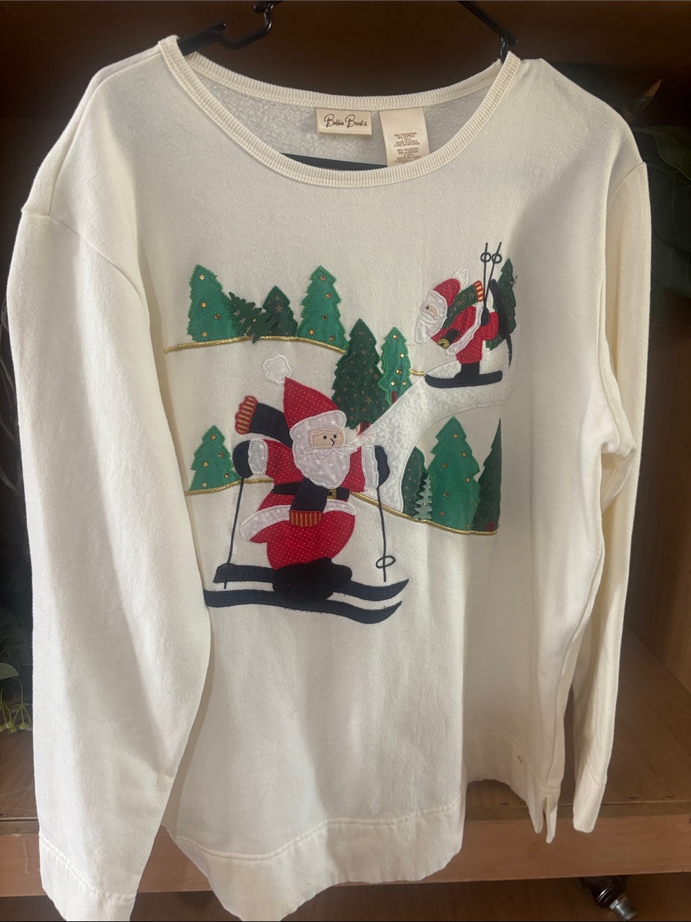 Vintage 90s Bobbie Brooks Skiing Santa Christmas Sweatshirt L